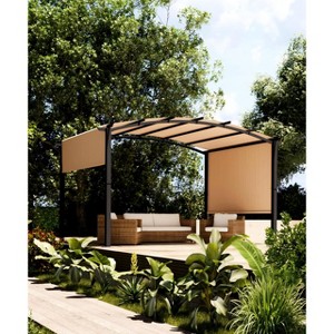 Outdoor Patio Pergola Arched Metal Gazebo with Retractable Canopy Waterproof Sun Shade for Garden Lawn Backyards - 1 of 4
