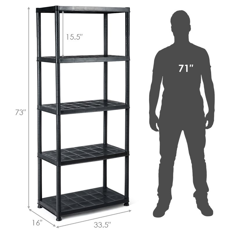 5-Tier Storage Shelving Freestanding Heavy Duty Rack,33.5''L X 16''W X 73''H,Black, 2 of 11