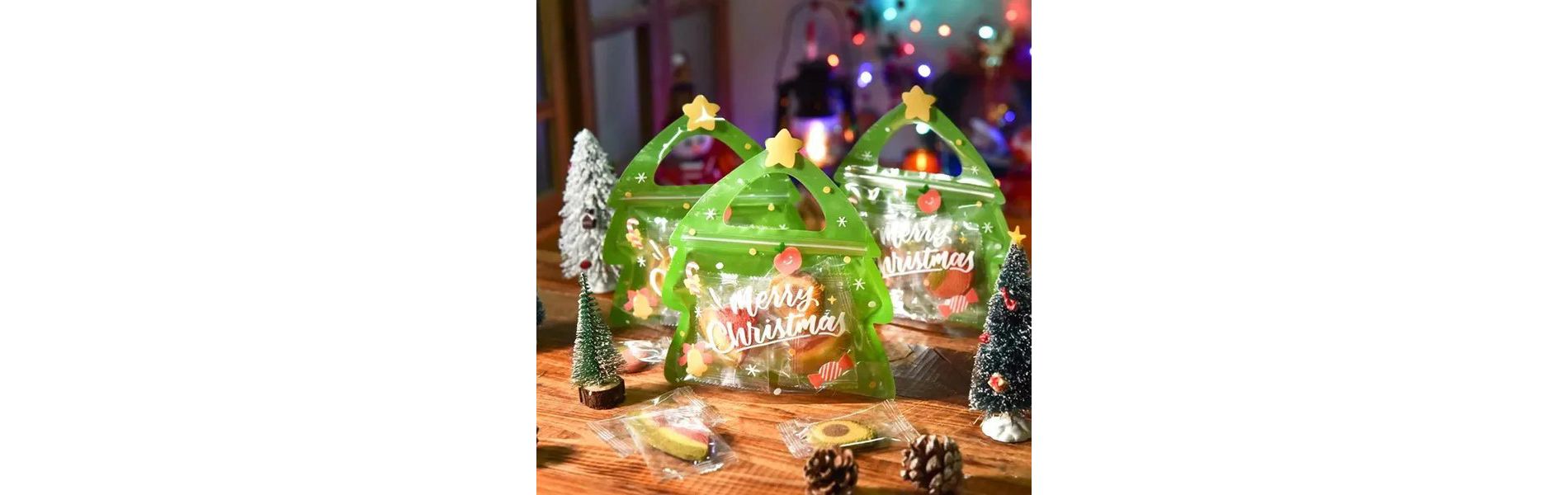 25 Christmas Candy Bags, Christmas Gift Bags With Handles, Christmas Tree Shape Green Self-sealing Candy Biscuit Bags, Christmas Gifts