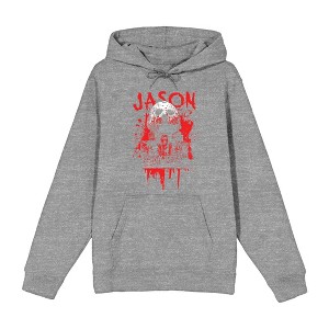 Friday The 13th Blood Splatter Jason Mask Long Sleeve Adult Hooded Sweatshirt - 1 of 2
