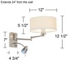 Possini Euro Design Tesoro Modern Swing Arm Wall Lamp with LED Reading Arm Brushed Nickel Plug-in Light Fixture Off White Drum Shade for Bedroom Home - 4 of 4