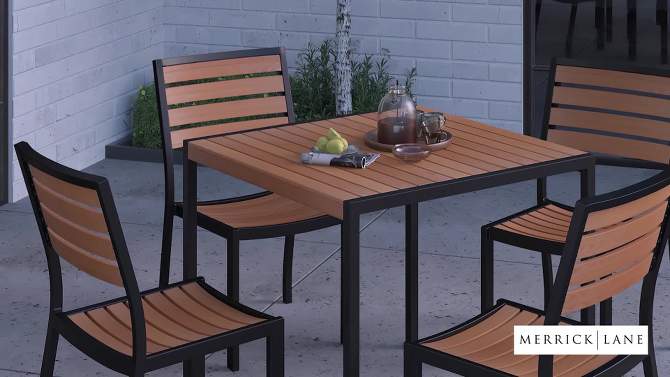 Merrick Lane 5 Piece Patio Table and Chairs Set Faux Teak Wood And Metal Indoor/Outdoor Table and Chairs with All-Weather Purpose, 2 of 14, play video