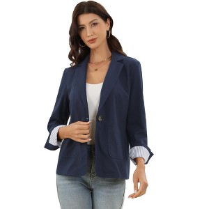 INSPIRE CHIC Women's Lapel Collar Long Sleeve Business Casual One Button Work Office Suit Blazer - 1 of 4