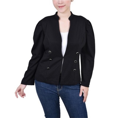NY Collection Womens Button Front Knit Double Breasted Blazer Jacket