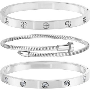 Gold Stackable Bracelets for Women - 3 Piece Stainless Steel Bangles with Love & Friendship Theme, Crystal Accents - 1 of 4