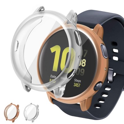 Insten 2-Pack Case For Samsung Active 2 40mm, Built in Screen Protector Soft TPU Bumper Cover, Full Around Coverage (Clear + Rose Gold)