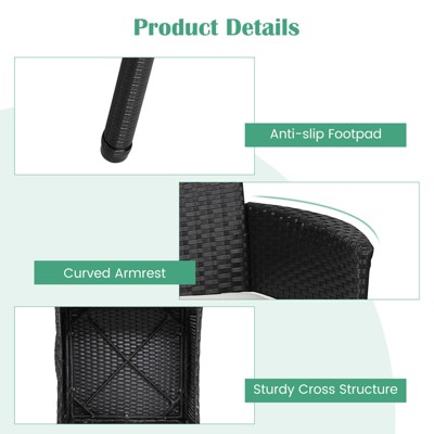 Black Rattan Outdoor Dining Chairs with Cushions, Set of 2