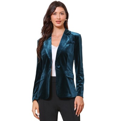 INSPIRE CHIC Women's Velvet Notched Lapel Long Sleeve One Button Dressy Office Blazers
