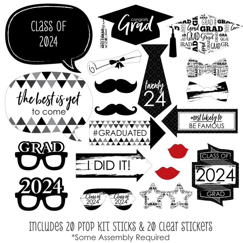 Big Dot of Happiness Black and White 2024 Graduation Party Photo Booth Props Kit - 20 Count, 2 of 7