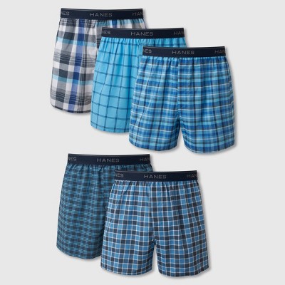 Hanes Men's Woven Plaid Boxers 5pk - Blue : Target