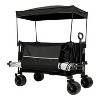 CAVINAS Collapsible Foldable Extended Wagon Cart with Canopy, All-Terrain Shopping Cart with Side Pocket and Brakes, Heavy-Duty Wagon - 2 of 4