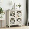 Gulches Cream Sideboard Buffet Storage Cabinet Freestanding 2-Door Cabinet with Tempered Glass Doors, Modern Console Table - 3 of 4
