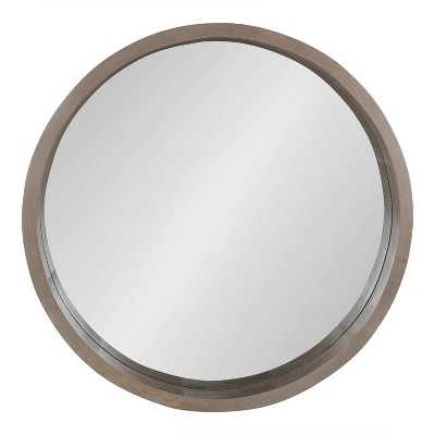 22" Gray Round Wood Frame Wall Mirror