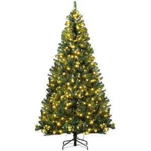 HOMCOM 7.5 FT Tall Pre-Lit Douglas Fir Artificial Christmas Tree with Realistic Branches, 500 Warm White LED Lights and 1346 Tips, Green - 1 of 4