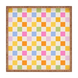 Iveta Abolina Eclectic Checker Check Cream Square Bamboo Tray - Deny Designs - 1 of 2