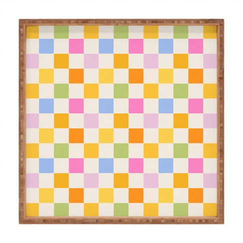 Iveta Abolina Eclectic Checker Check Cream Square Bamboo Tray - Deny Designs - image 1 of 2