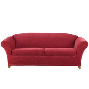 Stretch Pique 3pc Sofa Slipcover Dark Red - Sure Fit