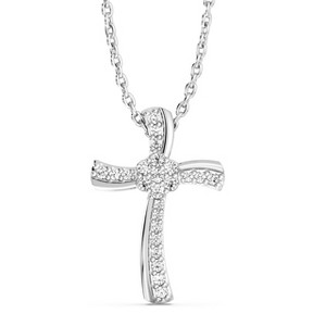 GILDED 1/10 CTTW Lab Grown Diamond Cross Pendant in Sterling Silver, 18 Inch Chain - 1 of 4
