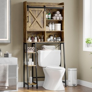 Over The Toilet Storage Cabinet with Sliding Door & Toilet Paper Holder Stand - 1 of 4