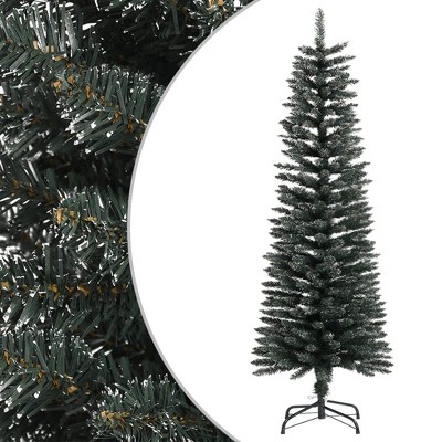 vidaXL Slim Green/White Christmas Tree with Stand - 4ft Artificial Xmas Tree with Snow, Bushy PVC Tips