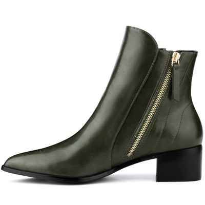 BLISSFUL STEP Women's Classic Low Heeled Pointy Toe Short Ankle Booties