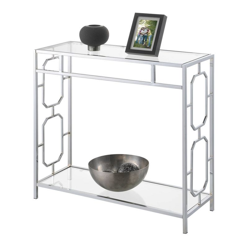 Omega Chrome Glass Hall Table with Shelf Glass/Chrome - Breighton Home, 3 of 5