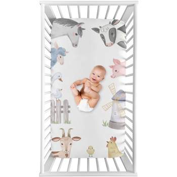 Sweet Jojo Designs Girl Baby Fitted Crib Sheet Farm Animals Collection ...