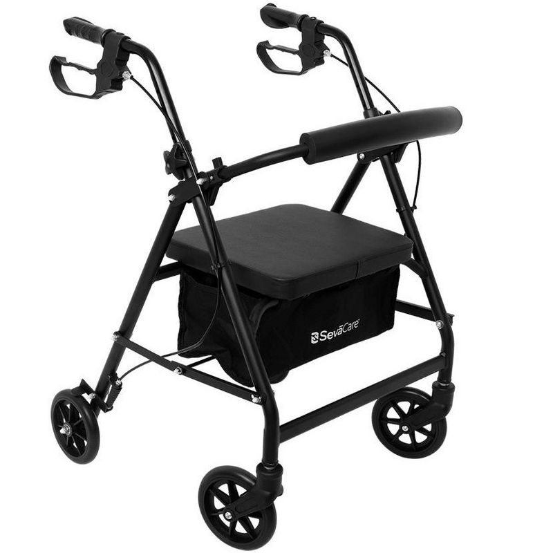 SevaCare by Monoprice Walker Roller, 4 x 6" Wheels, Dual Hand Brakes, Padded Backrest, 6063 T5 Aluminum Frame, up to 300lbxMax Load, 3 of 7