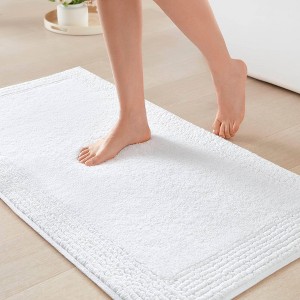 NAYSAYE Bath Rug 20" x 30" Plush Soft 100 Percent Cotton Reversible Dense Absorbent Non Slip for Bathroom, White - 1 of 4