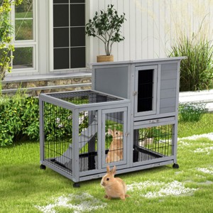 LAOTIES Detachable Wooden Rabbit Hutch With Wheels,Removable Trays,Waterproof Roof And Large Play Area For Rabbits And Small Animals - 1 of 4