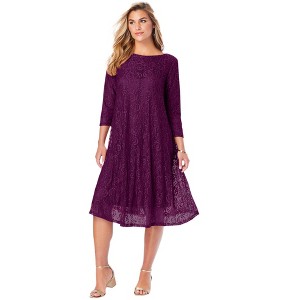 Roaman's Women's Plus Size Lace Swing Dress - 1 of 4