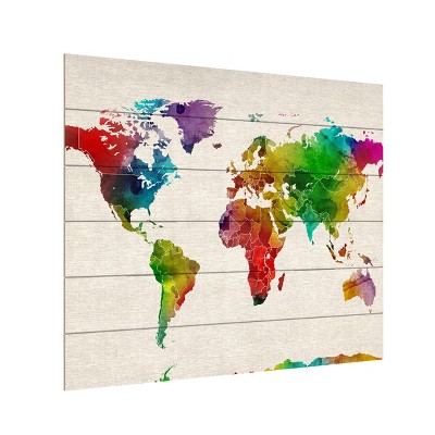 Trademark Fine Art -Michael Tompsett 'Watercolor World Map II' Wood Slat Art