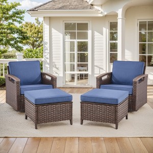 POCASSY 4 Piece Patio Furniture Set, Dark Brown Hand-Brushed Arms Swivel Glider Patio Chairs Set of 2 with Ottomans - 1 of 4
