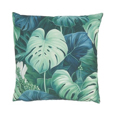 Saro Lifestyle Philodendron Paradise Outdoor Poly Filled Throw Pillow, 18"x18", Green
