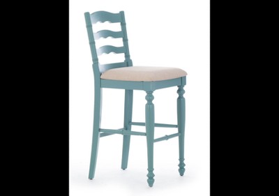 Marino White Wash 30" Upholstered Wood Bar Stool with Turned Legs