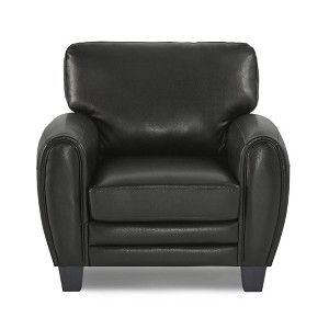 Faux Leather Upholstered Chair with Foam Padded Cushions, Retro Styling and Exposed Wood Feet for Living Room - 1 of 4