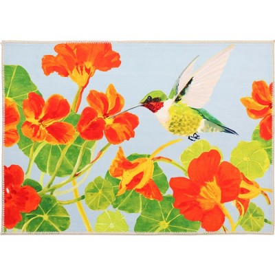 Olivia's Home Nasturtiums & Ruby Throat Doormat – 22" x 32" Indoor Floral Mat with Hummingbird Garden Design