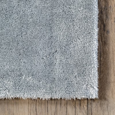 Light Blue Solid Shag Washable Round Synthetic Rug