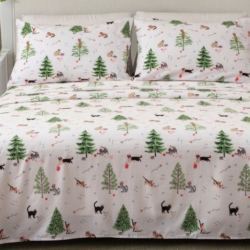 Great Bay Home Printed Velvet Plush Warm and Cozy Fleece Sheet Set Full Winter Cats