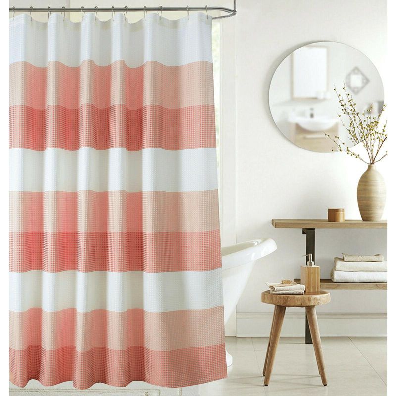 Kate Aurora Spa Accents Striped Waffle Fabric Shower Curtains, 1 of 2