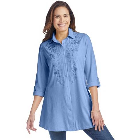 Woman Within Women's Plus Size Button-Front Embroidered Tunic - image 1 of 4