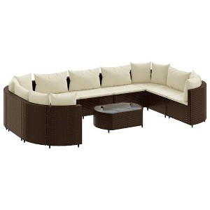 vidaXL Patio Sofa Set with Cushions Garden Furniture 10 Piece Poly Rattan - Brown and Cream - 1 of 4
