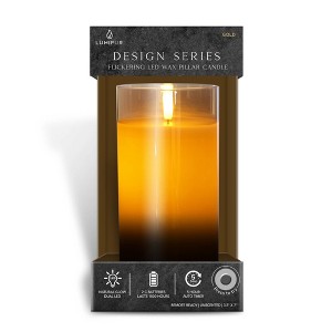 LumiPur XL 3.5"x7" Premium Design Series Glass Natural Glow Flameless LED Candle Gold - 1 of 4