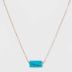 Silver Plated Turquoise Barrel Stone Necklace - A New Day Gold, Women