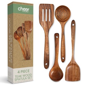 Cheer Collection Premium Teak Wood Spatula Set – Handcrafted 4-Piece Kitchen Utensil Set - 1 of 4