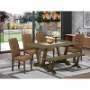 HomeStock 6-Pc Rectangle Distressed Jacobean Finish Solid Wood Top Dining Table with 1-Bench, 4-Chairs - 2 of 4