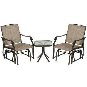 Resenkos Swing Glider Chair,  Outdoor Chair,3 Piece Outdoor Glider Chair with Coffee Table Bistro Set, 2 Patio Rocking Swing Chairs,  Mixed Brown - 1 of 4