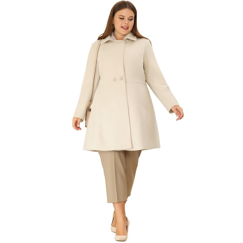 Agnes Orinda Women's Plus Size Notched Lapel Single Breasted Winter Long Pea Coat, 3 of 6