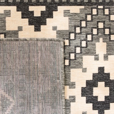 Ivory/Charcoal 3' Square Synthetic Reversible Indoor/Outdoor Rug