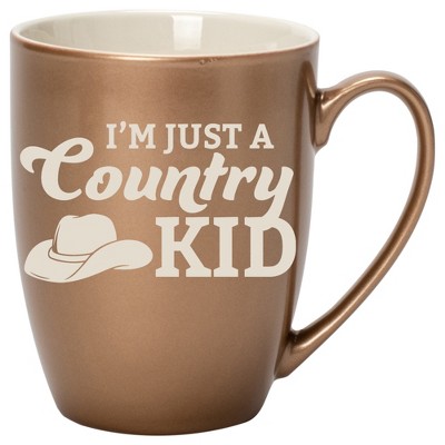 100 North Cowboy Hat 10 Ounce Bronze Metallic Finish, Comfortably Fits Your Hands, New Bone China Coffee Tea Cup Mug, I'm Just A Country Kid